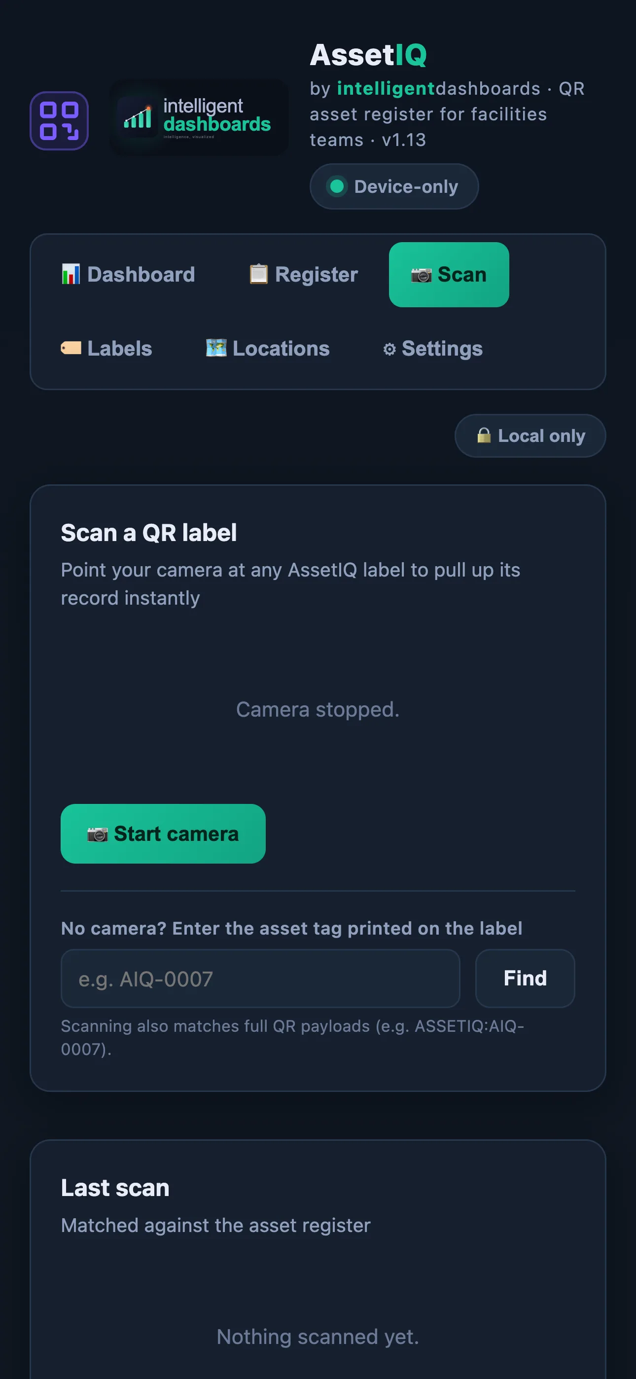 AssetIQ mobile app scan screen